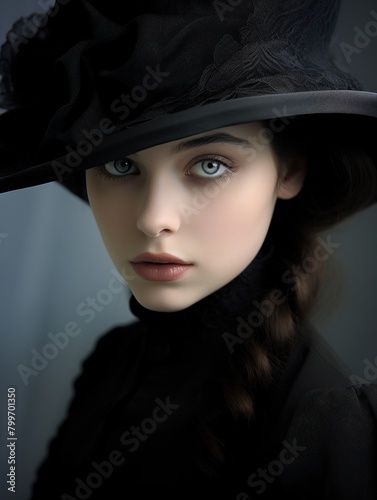 Mysterious woman in black hat