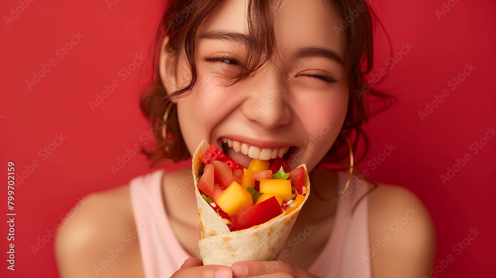 Savoring Flavor: Woman Biting into a Fresh Taco Savoring Flavor: Woman Biting into a Fresh Taco