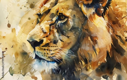 Cute lion watercolor painting