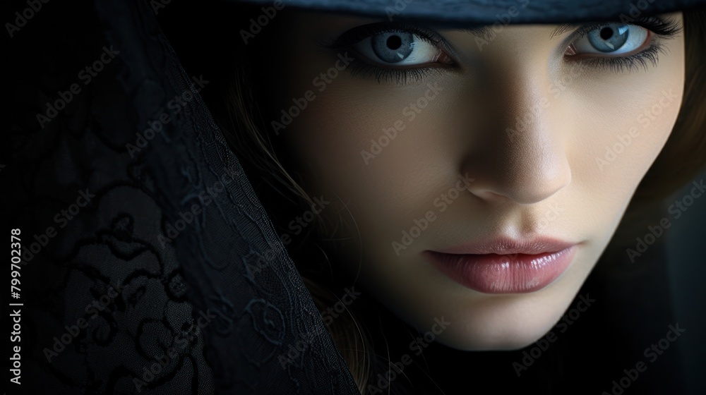Mysterious woman with piercing blue eyes Mysterious woman with piercing blue eyes
