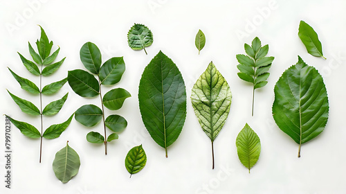 clean and simple arrangement of tree leaves on isolated background photo