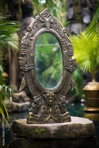 Ornate Antique Mirror in Tropical Garden