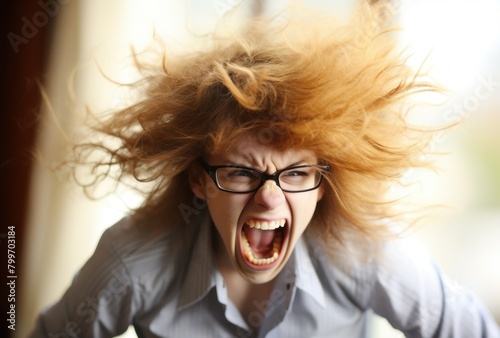 Angry person with wild hair photo