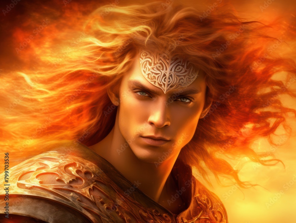 Fiery Warrior with Ornate Headpiece Fiery Warrior with Ornate Headpiece