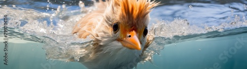 Closeup of a colorful bird swimming in water