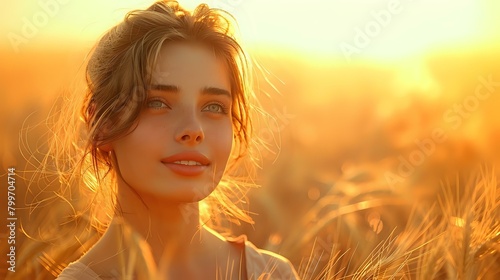 Mystical Wheat Field: Woman in Golden Hour Light © Maquette Pro