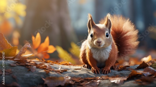 Curious Squirrel in Autumn Leaves