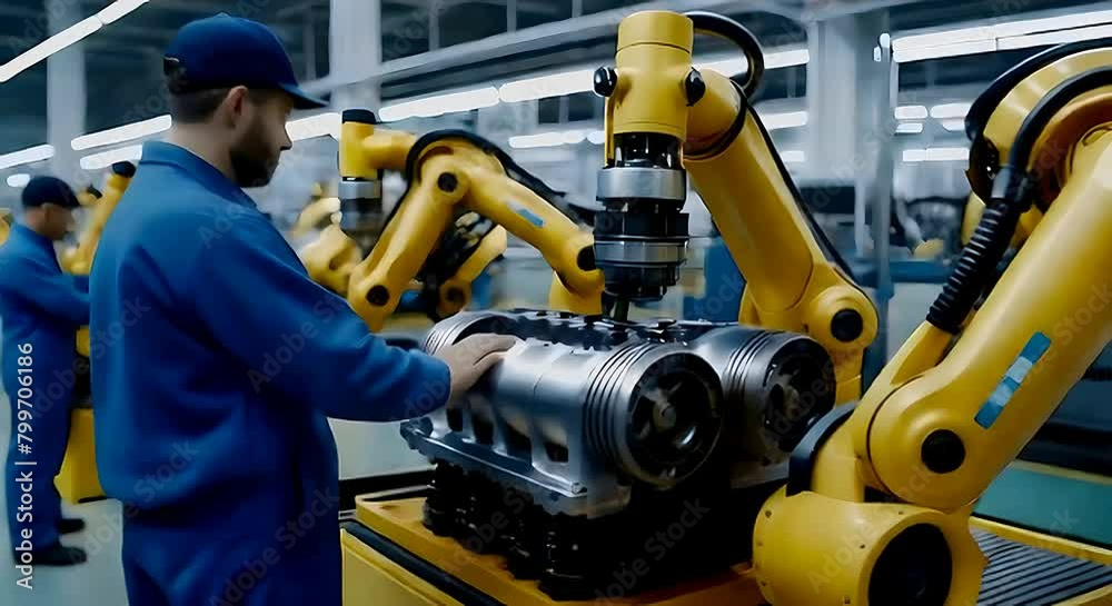 Man Operating Machine in Factory Man Operating Machine in Factory