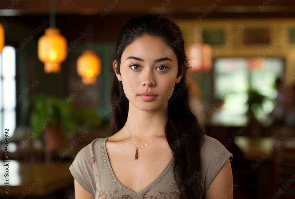 Thoughtful young woman in cozy cafe Thoughtful young woman in cozy cafe