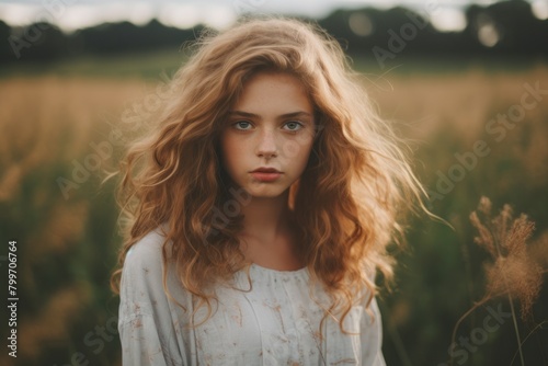 Captivating portrait of a young woman in a field