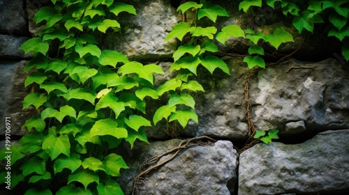 Lush green foliage on rocky surface