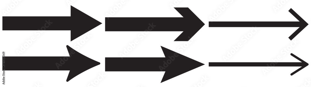 Straight long right vector arrow icon set 
