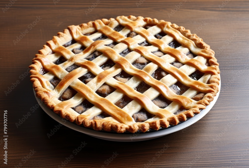 Homemade Lattice Pie on Wooden Table Homemade Lattice Pie on Wooden Table