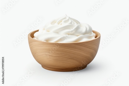 Creamy whipped topping in a wooden bowl