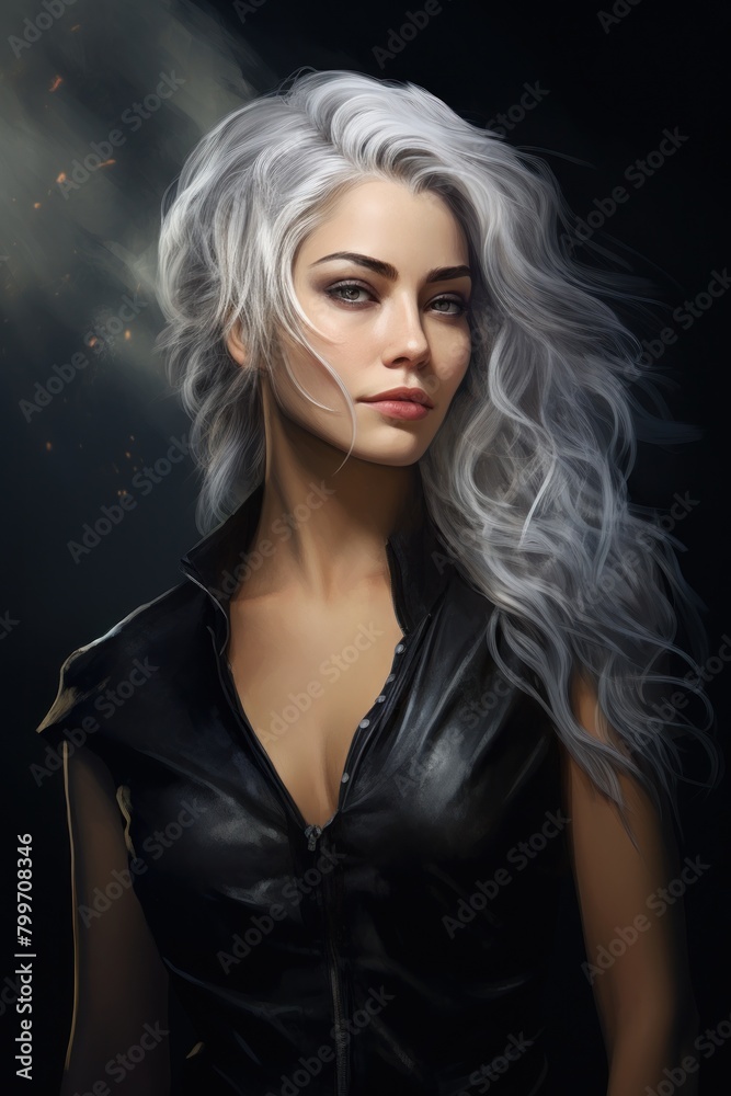 Captivating portrait of a woman with striking silver hair Captivating portrait of a woman with striking silver hair