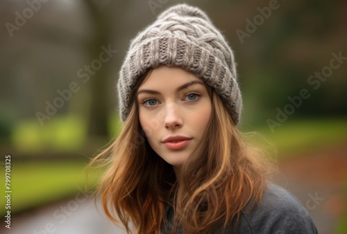 Thoughtful young woman in winter attire