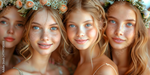 A group of young girls are smiling for the camera