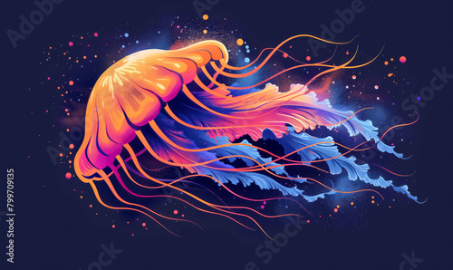 abstract illustration of a jellyfish in childish style, logo for t-shirt print photo