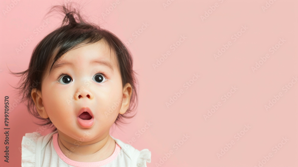 Little baby girl's eyes widened and mouth opened in amazement Little baby girl's eyes widened and mouth opened in amazement