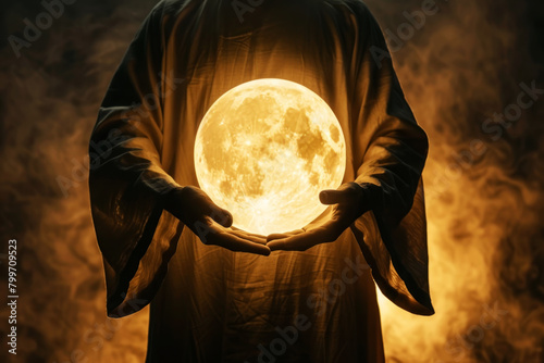 Person holding a mysterious glowing orb. Symbolizing power spiritual
