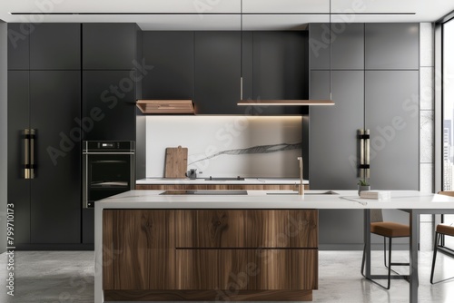 Enter a minimalist kitchen with sleek cabinetry  quartz countertops  and integrated appliances creating  Generative AI 