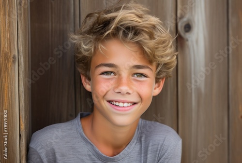 Smiling young boy with curly hair