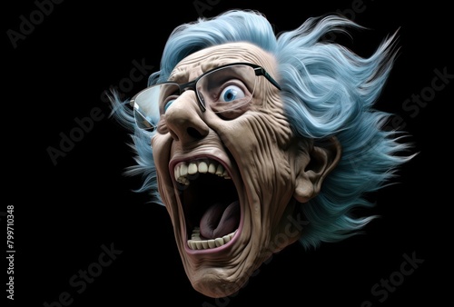 Frightening Cartoon Face with Crazy Hair