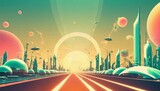 Retro-futuristic background with a blend of vintage aesthetics and futuristic elements.
