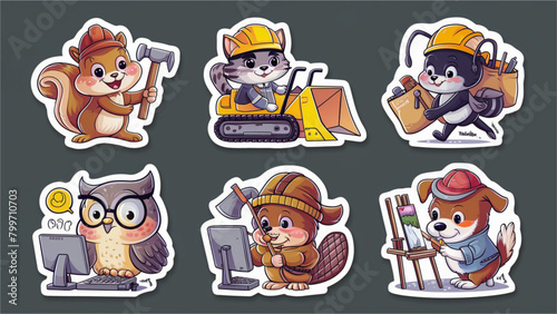 A collection of six adorable animestyle cartoon labor stickers