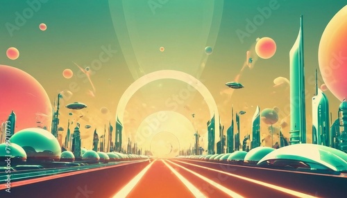 Retro-futuristic background with a blend of vintage aesthetics and futuristic elements.
 photo