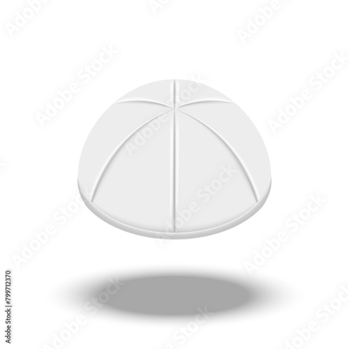 A white kippah traditional headwear realistic 3d vector accessory Jewish males isolated on white background rear view, Orthodox Jewish symbol object.