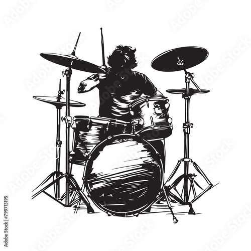 Drummer in Action. Drummer Silhouette Vector Art, Icons, and Graphics