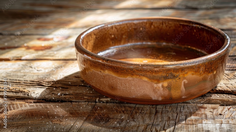 A finished clay baking dish fresh out of the kiln with its glossy glaze glistening in the sunlight and small imperfections adding character to its overall appearance.. A finished clay baking dish fresh out of the kiln with its glossy glaze glistening in the sunlight and small imperfections adding character to its overall appearance..