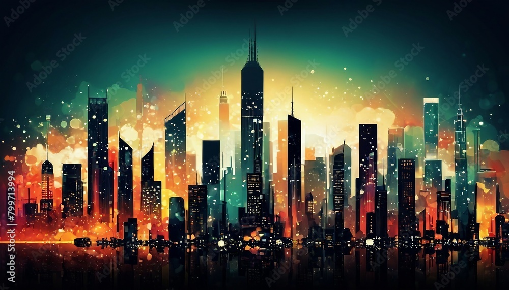 Abstract cityscape background with skyscrapers and urban elements.
Abstract cityscape background with skyscrapers and urban elements.