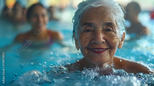 Vibrant senior woman embodying the spirit of summer at the pool © Maquette Pro