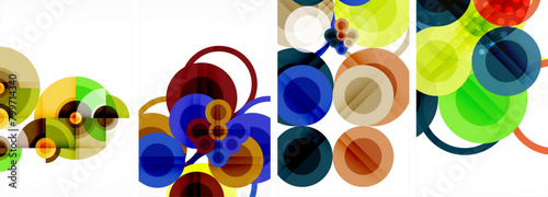 A vibrant display of art featuring an array of colorful circles on a white background. The electric blue circles create a striking pattern, reminiscent of fashion accessories and visual arts