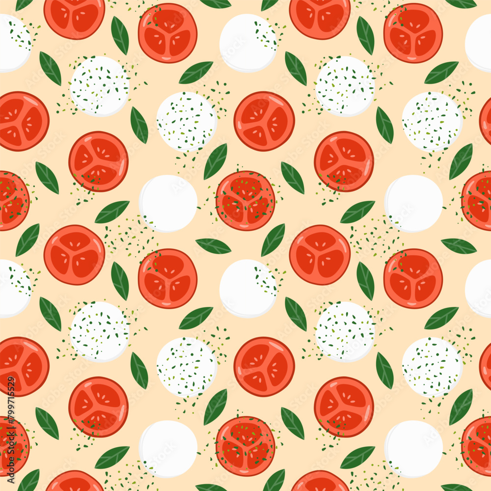 Caprese salad vector seamless pattern