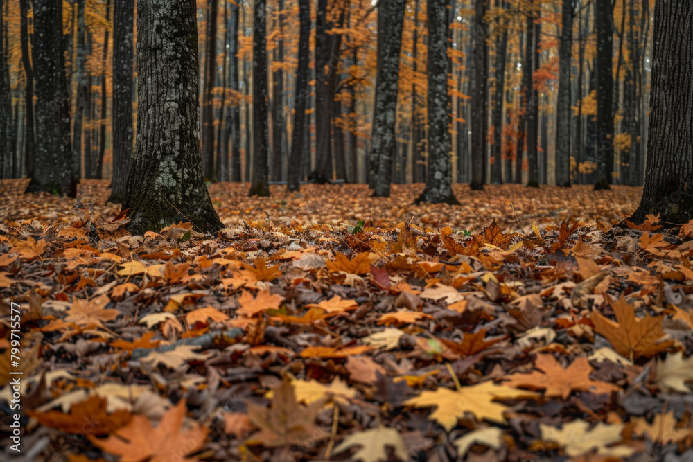A woodland scene featuring a carpet of fallen leaves covering the forest floor, with their varied colors and textures arranged in a natural mosaic pattern . A woodland scene featuring a carpet of fallen leaves covering the forest floor, with their varied colors and textures arranged in a natural mosaic pattern .