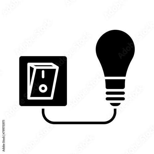 switch and light bulb icon. switch installation icon. Electrical panel, switch with wires color editable