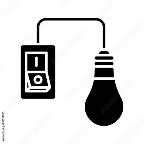 switch and light bulb icon. switch installation icon. Electrical panel, switch with wires color editable