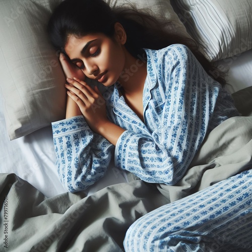 a woman sleeping in bed	