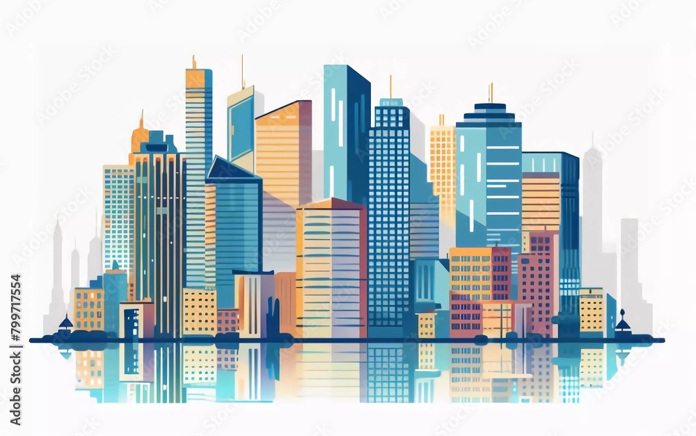Vector urban concept in flat style - skyscrapers and modern tall buildings - very beautiful city illustration