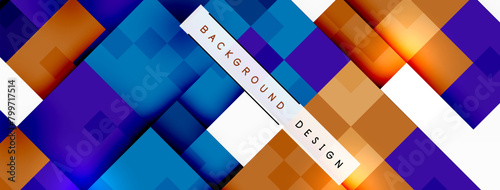 An eyecatching background design featuring colorful squares in shades of azure, purple, and orange. This textileinspired pattern is perfect for flooring or wall decor