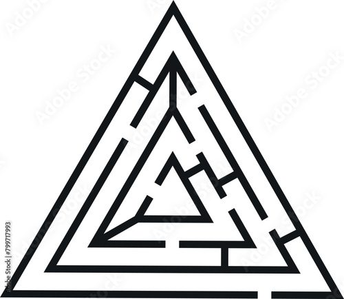 Game labyrinth triangle maze conundrum way rebus black minimalist line vector illustration