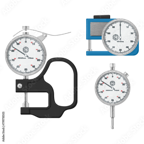 Thickness gauge with dial indicator engineering industrial instrument set realistic vector