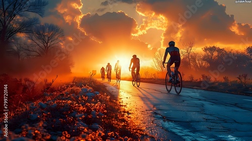 Chasing the Sunset: Cyclists in the Warm Glow of Dusk