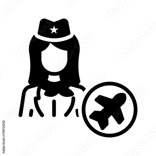 Vector solid black icon for Flight attendant