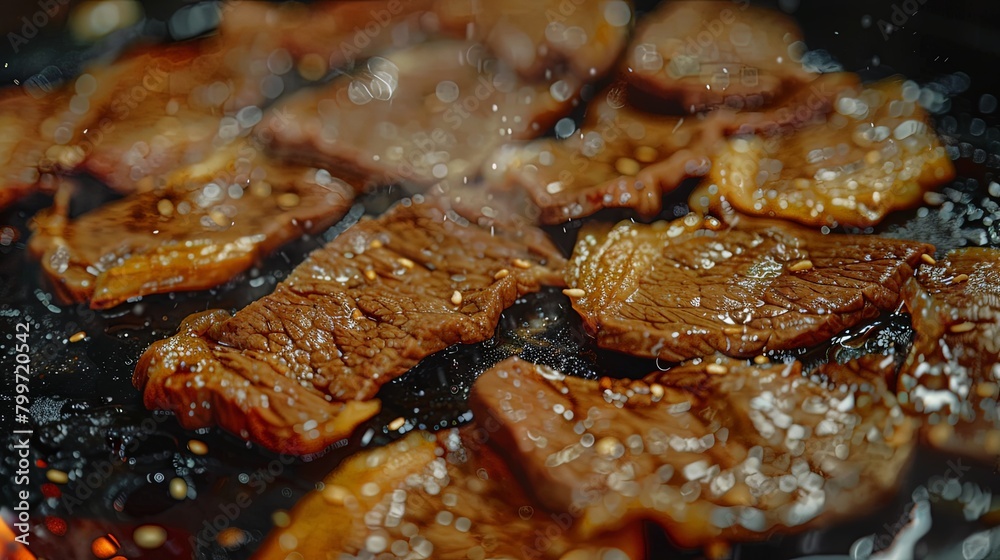 Close-up of golden-brown sun-dried beef slices being fried to perfection, showcasing the crispy exterior and tender interior, promising a delightful culinary experience.