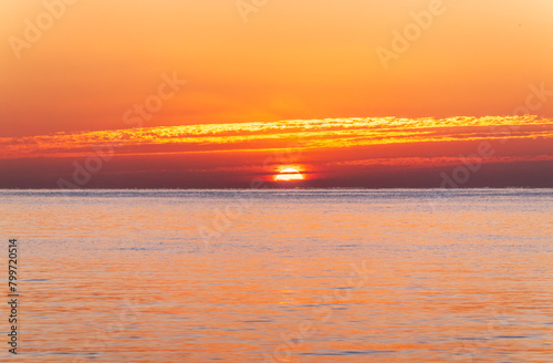 Beautiful red and orange sunrise over the sea.