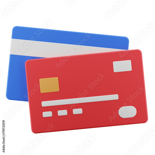 Debit card, credit card icon. 3d render illustration.